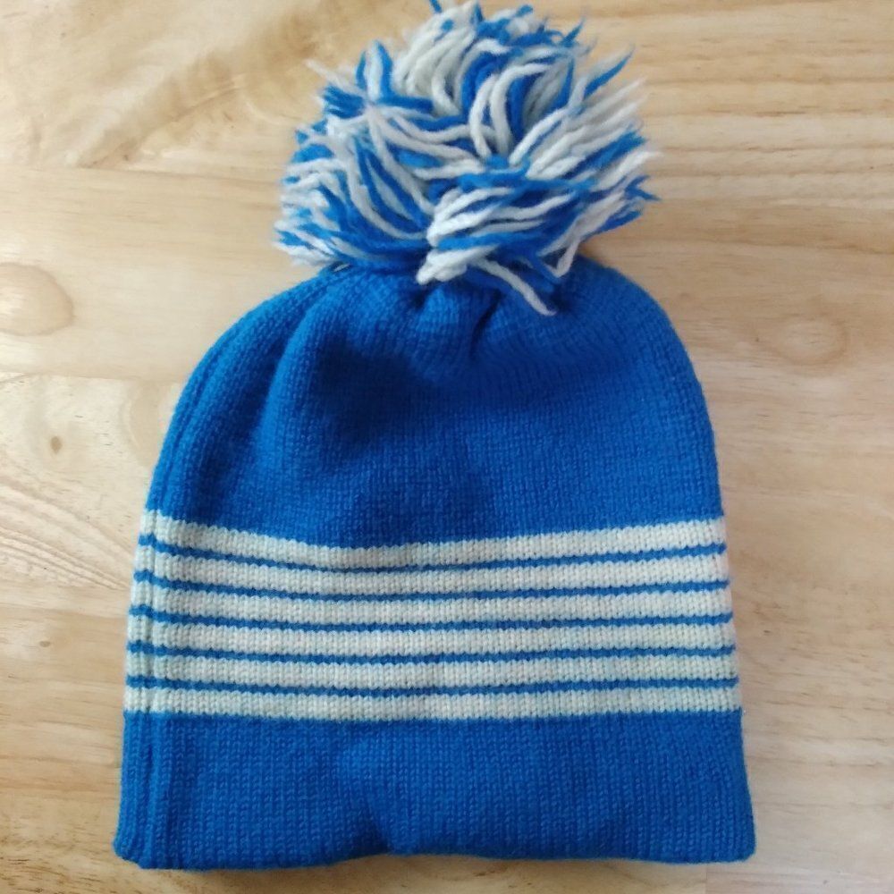 Vintage Meister Striped Knit Wool Pom Beanie Winter Hat